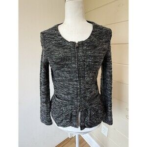 J.CREW Tweed Zip Jacket Women's Sz S Black Grey Boucle Knit Peplum Parisian Y2K